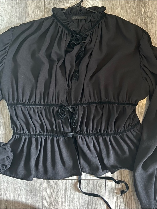 Zara Tops - Zara Black Ruffled Tie-Front Peplum Blouse